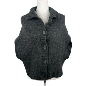 Garnet Hill Charcoal Gray Knit Cape Wool Rabbit Hair Warm Sweater Size Small